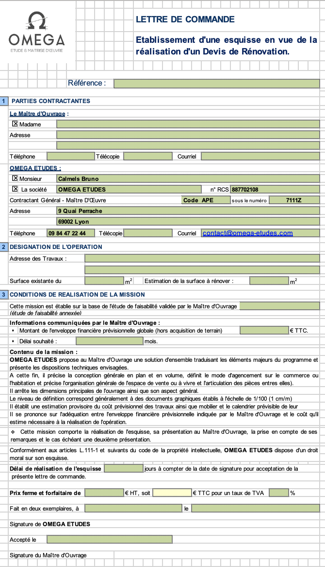 Lettre de commande en vue d'une Rénovation